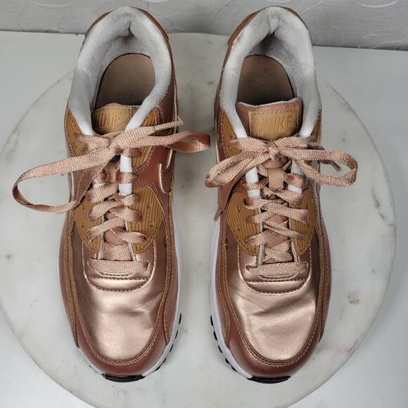 Nike Air Max 90 SE Girls 7Y Metallic Pack Bronze Leather Athletic Shoe Sneaker - Picture 13 of 16